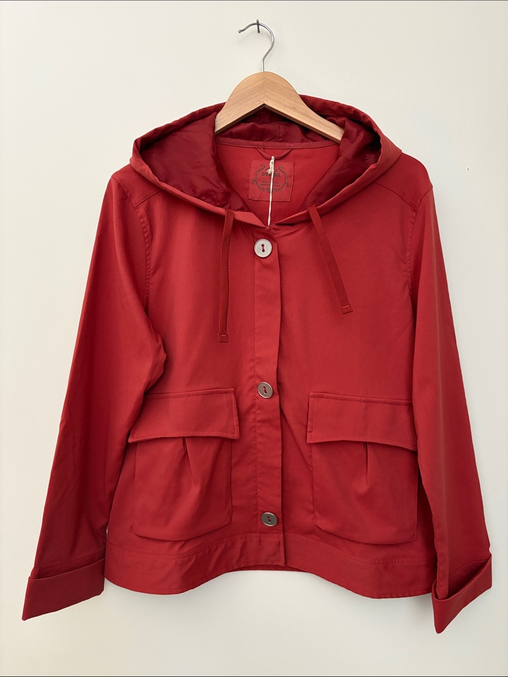 NWT Prana Terri Jacket in Tomato Hood Hidden Zip Front Water Repellant Size XL